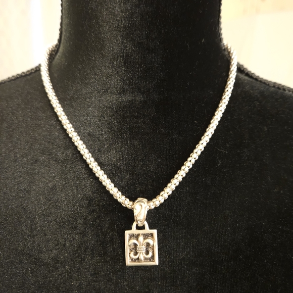 Silpada Fleur De Lis .925 Silver Pendant &Popcorn Chain Necklace Handcrafted
